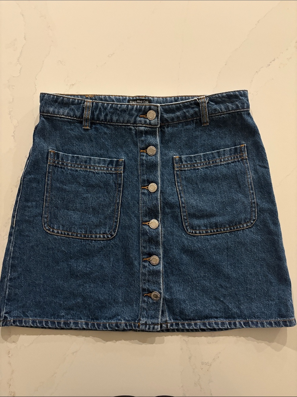 Frank And Oak Front-Button Denim Mini Skirt Size Medium